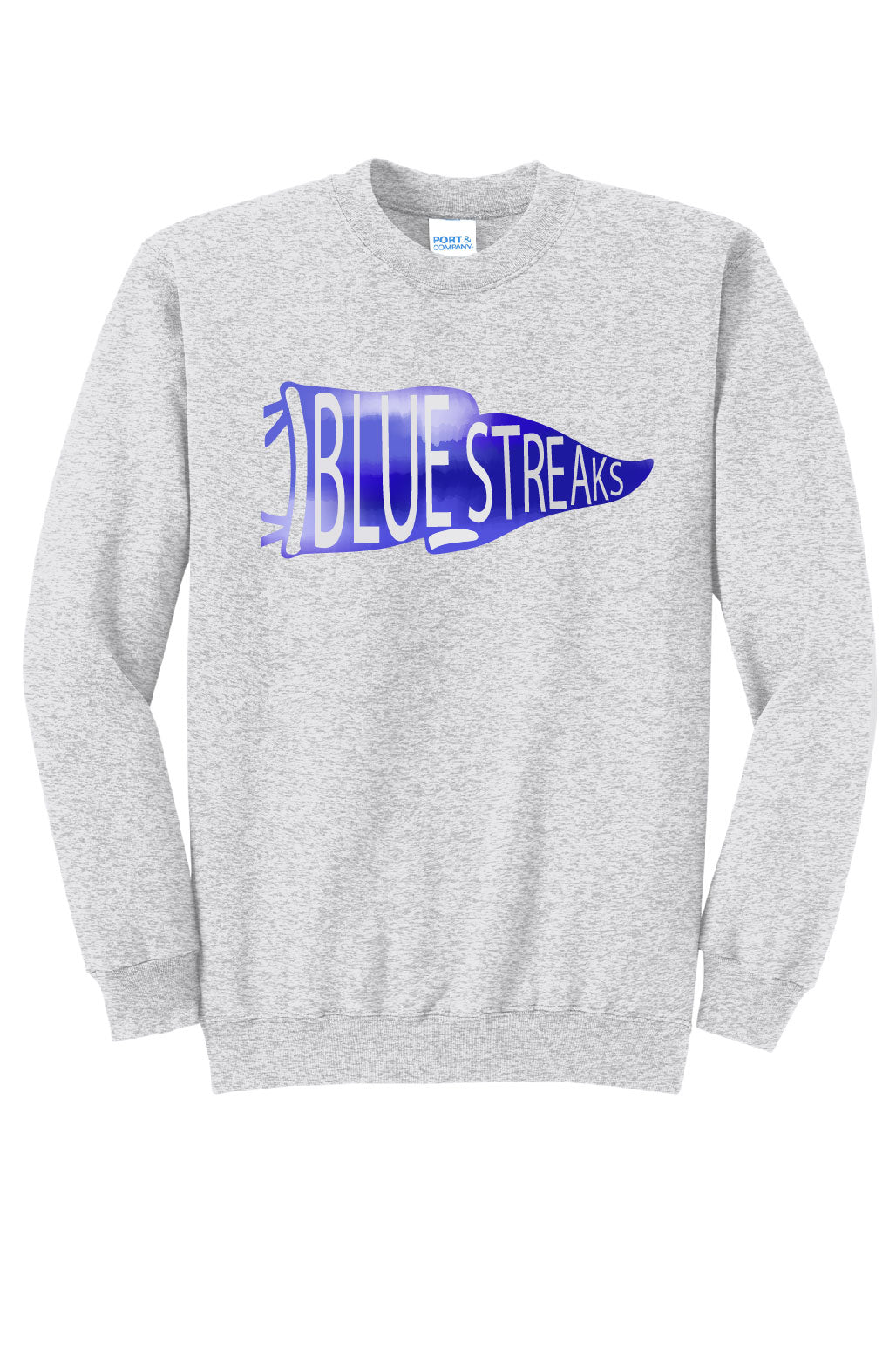 Ash Grey - Lake Blue Streaks Pennant Adult (Unisex) Crew Neck Sweatshirt