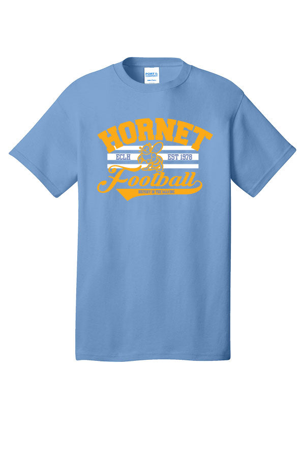 EC Hornets Football THROWBACK GAME Short Sleeve Cotton T-Shirt with Screen Print on Chest - BABY BLUE