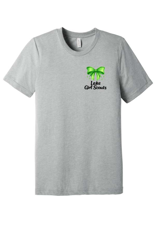 *NEW* Lake Girl Scouts Short Sleeve Tri Blend Bella Brand Bow T-Shirt - Grey