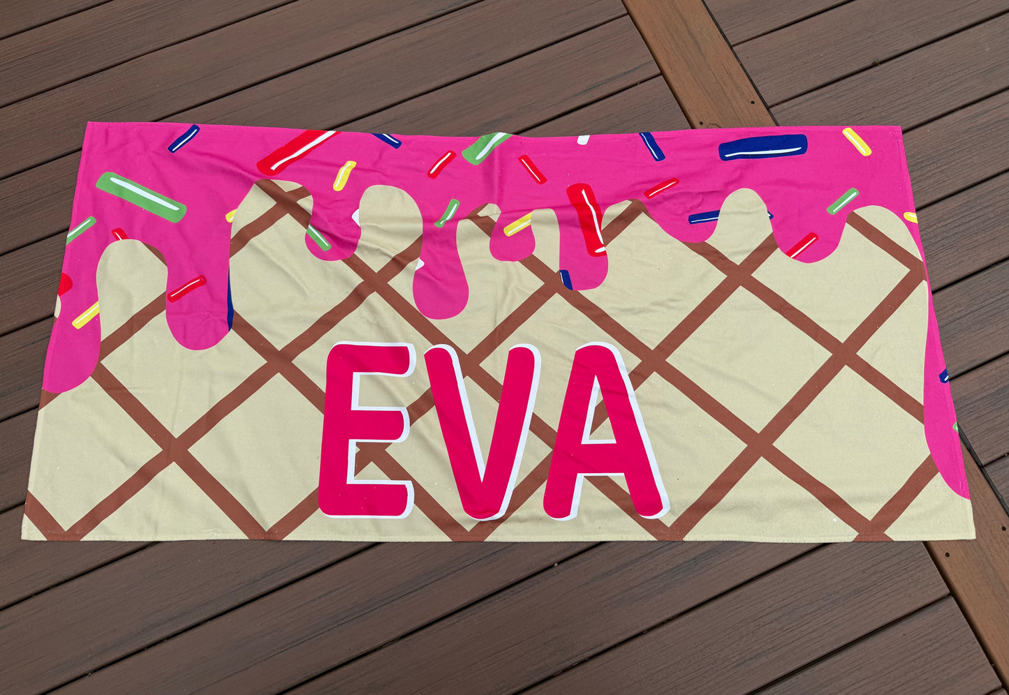 Ice Cream Drip PINK Custom Name Beach Towel
