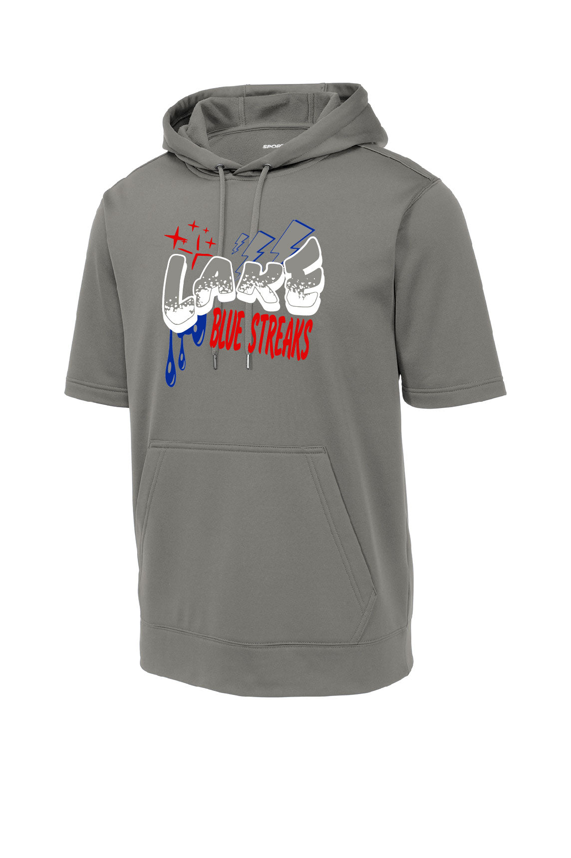 Drip Grey Performance - Lake Blue Streaks Adult (Unisex) Hooded Short Sleeve Sweatshirt