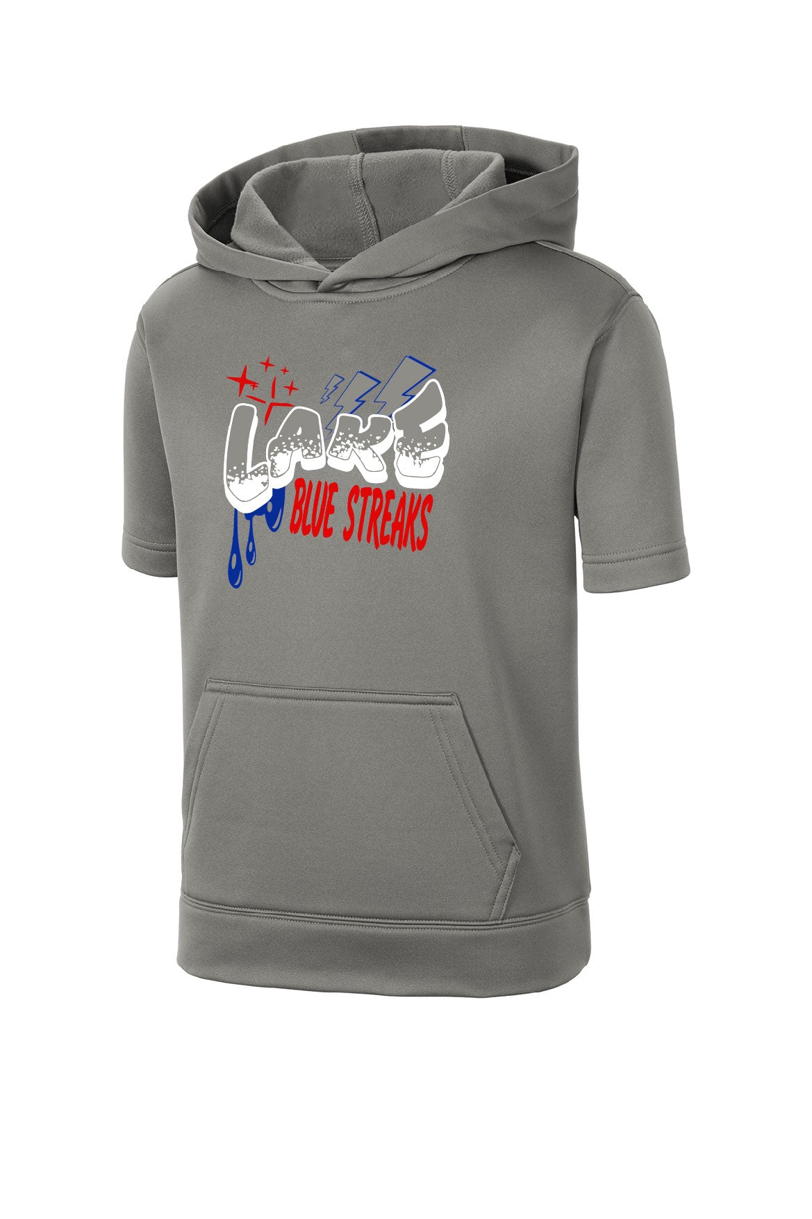 Drip Grey Performance - Lake Blue Streaks Youth Hooded Short Sleeve Sweatshirt