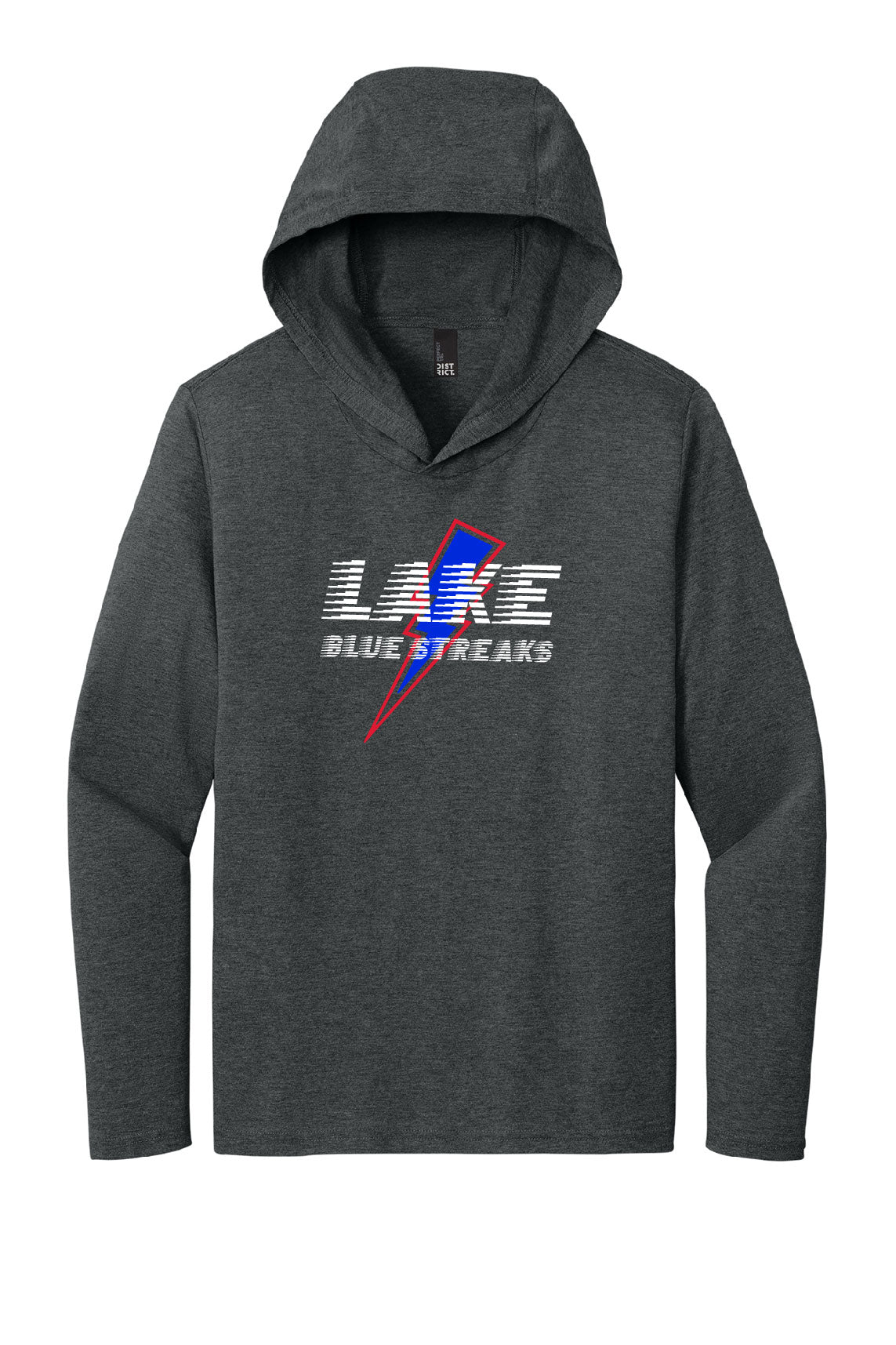 Black Heathered - Lake Blue Streaks Adult Hooded Long Sleeve Shirt