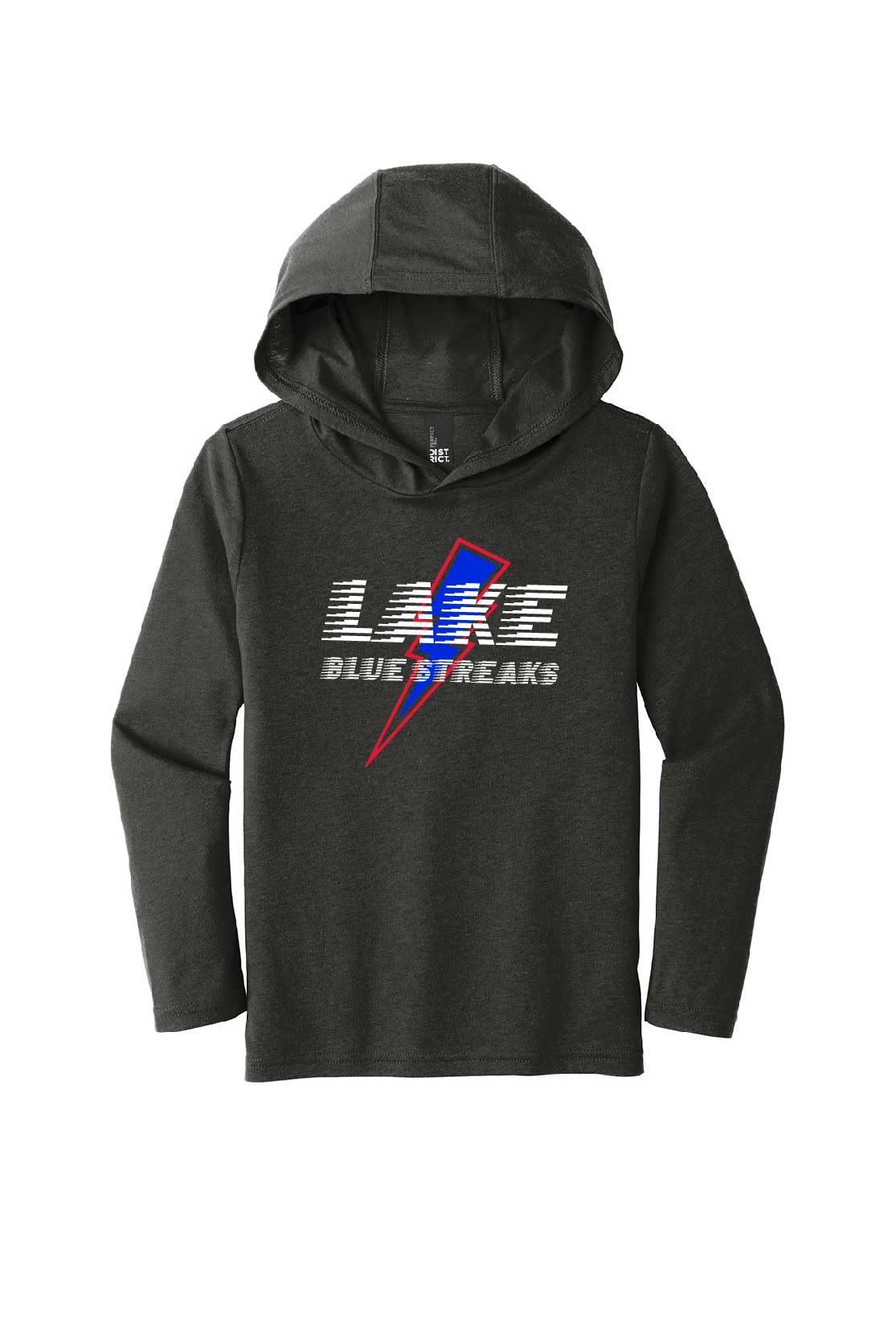 Black Heathered - Lake Blue Streaks Youth Hooded Long Sleeve Shirt
