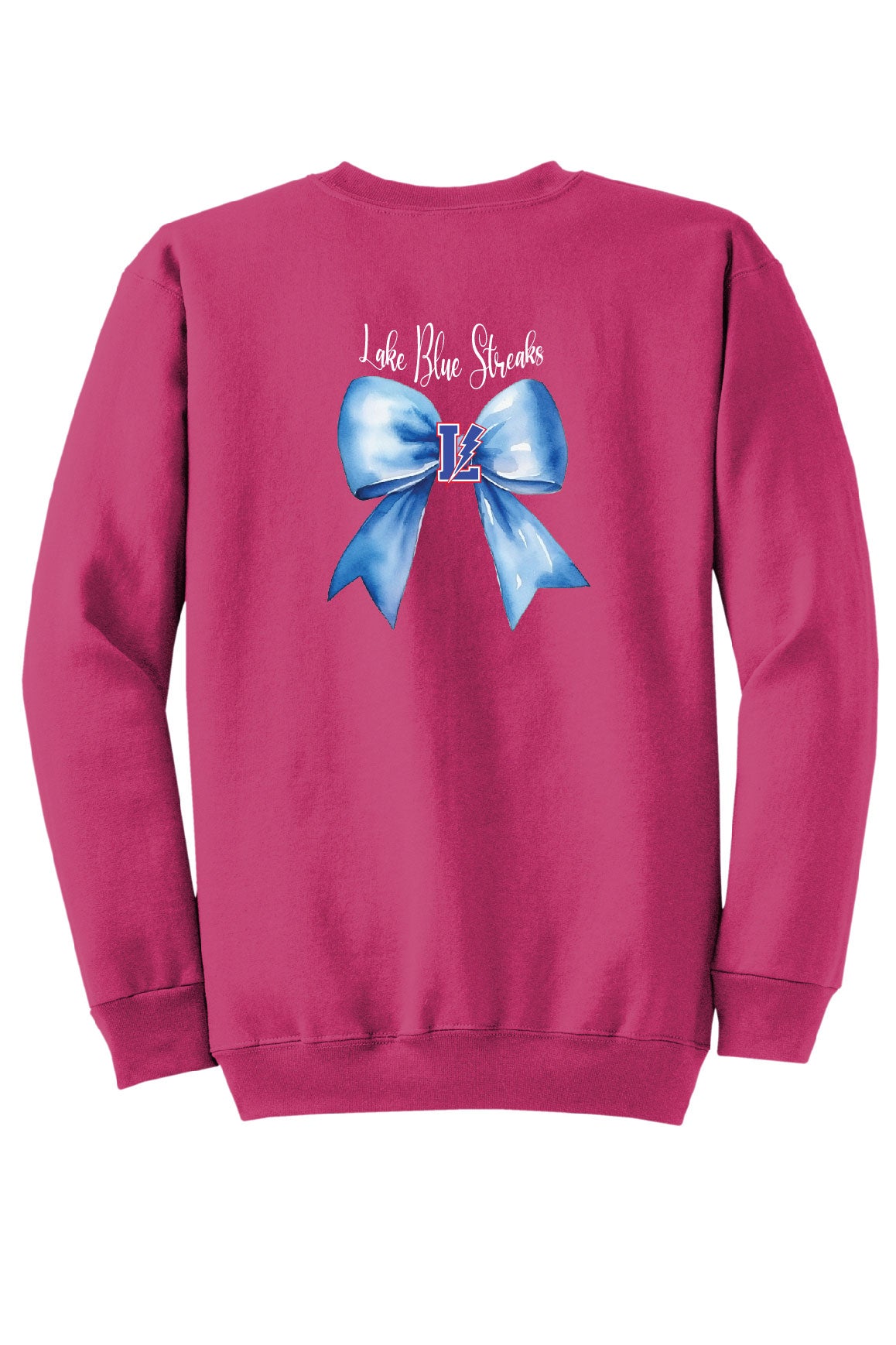 Sangria Pink - Lake Blue Streaks Bow Adult Crew Neck Sweatshirt
