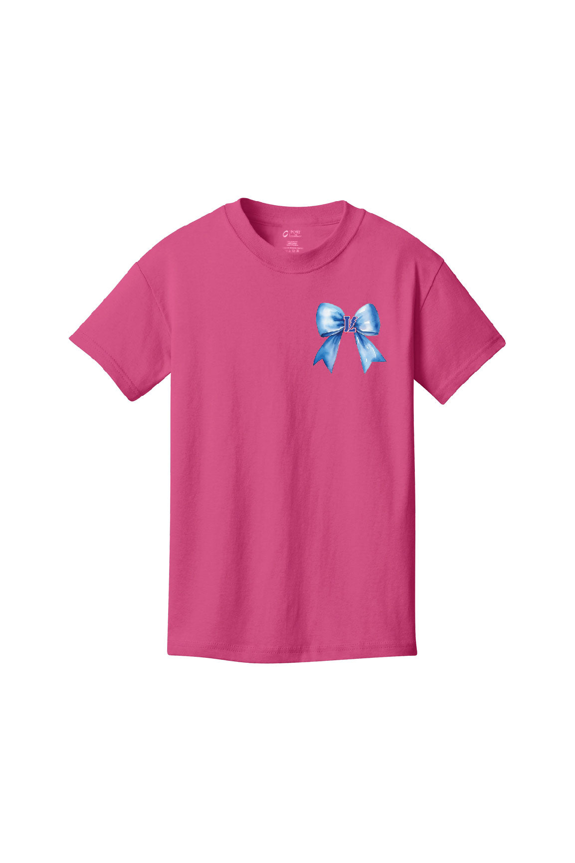 Sangria Pink - Lake Blue Streaks Bow Youth Cotton T-Shirt
