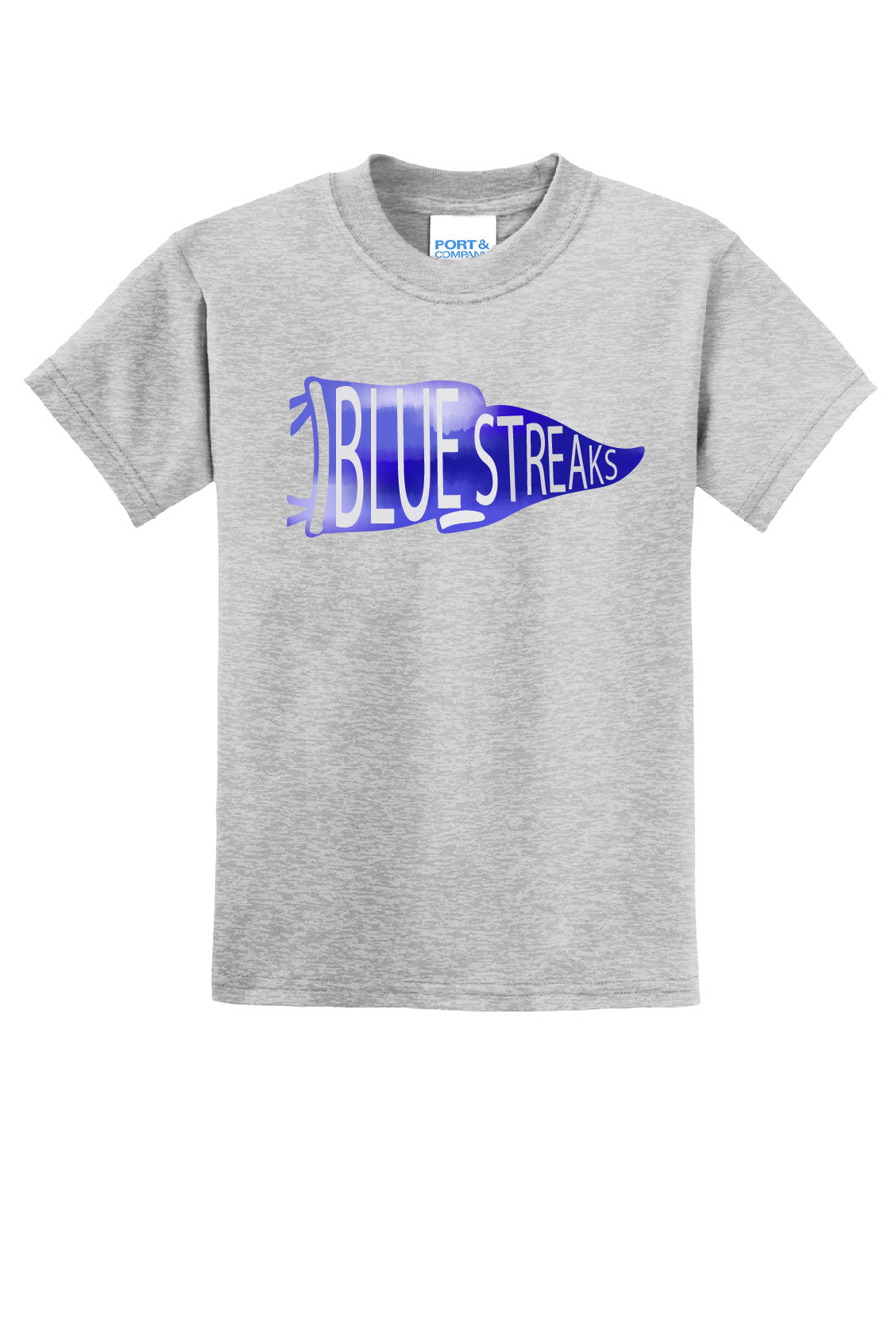 Ash Grey - Lake Blue Streaks Pennant Youth Cotton T-Shirt