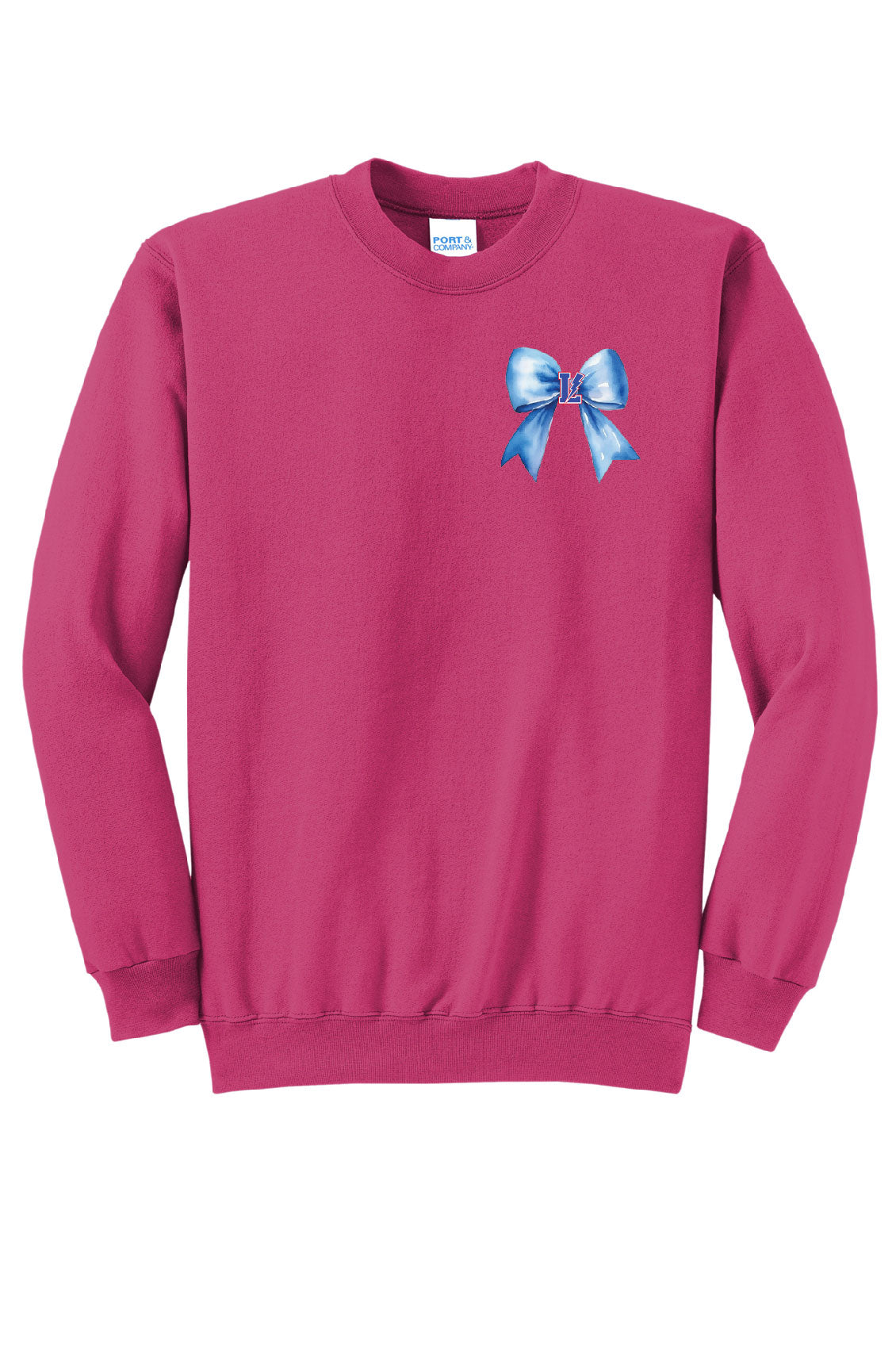 Sangria Pink - Lake Blue Streaks Bow Adult Crew Neck Sweatshirt