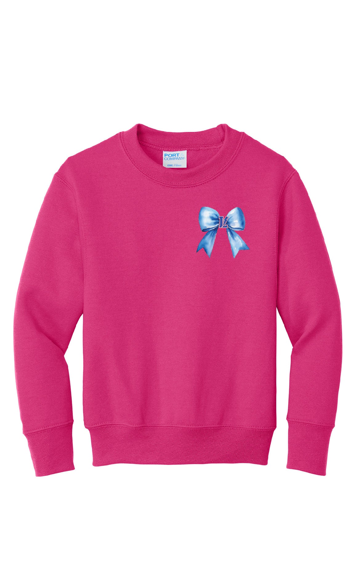 Sangria Pink - Lake Blue Streaks Bow Youth Crewneck Sweatshirt