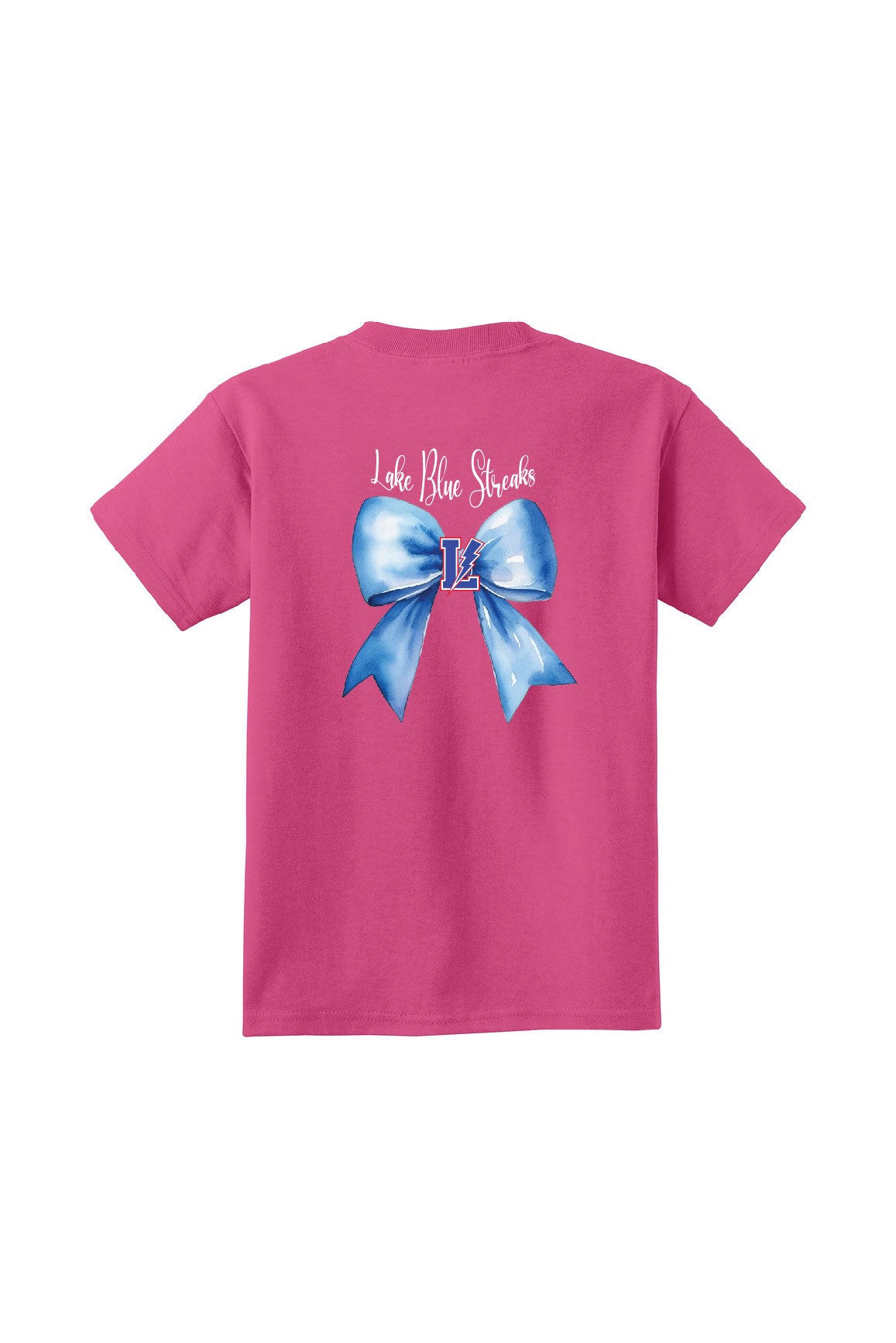 Sangria Pink - Lake Blue Streaks Bow Youth Cotton T-Shirt