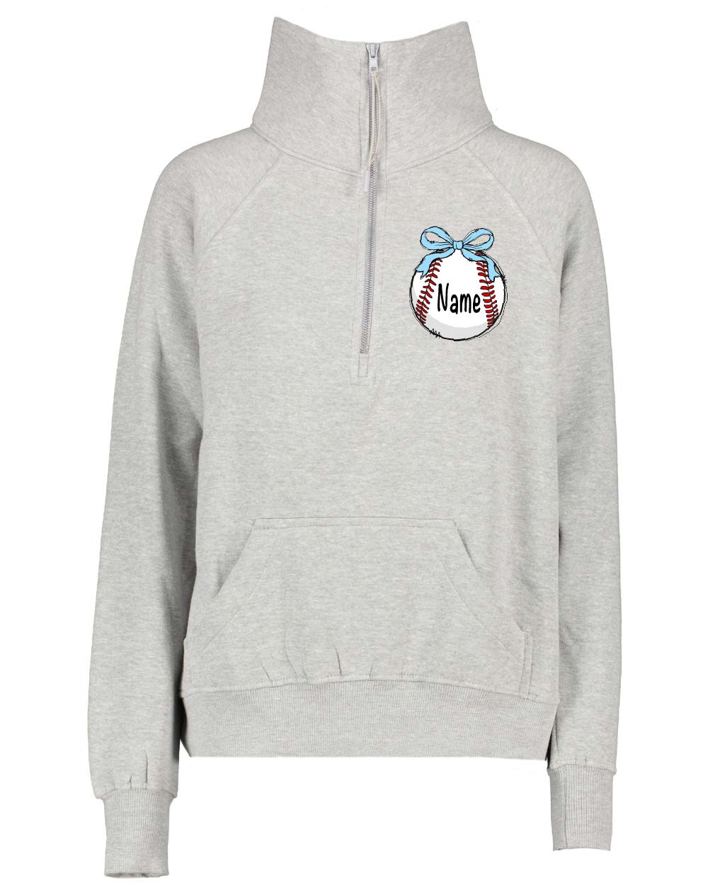 Baseball Graphic Womens "Lulu Dupe" 1/4 Zip Sweatshirt - Ash Grey
