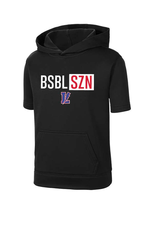 Lake BSBLSZN Youth Hooded Short Sleeve Performance Sweatshirt - Black