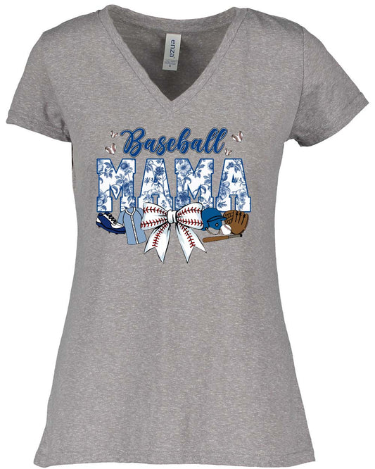 Baseball Mama Womens V-Neck T-Shirt - Heather Grey