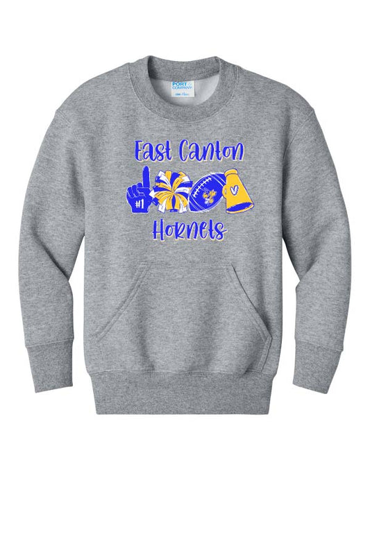 East Canton Hornets *Cheer* Crewneck WITH Pocket Sweatshirt - Athletic Grey