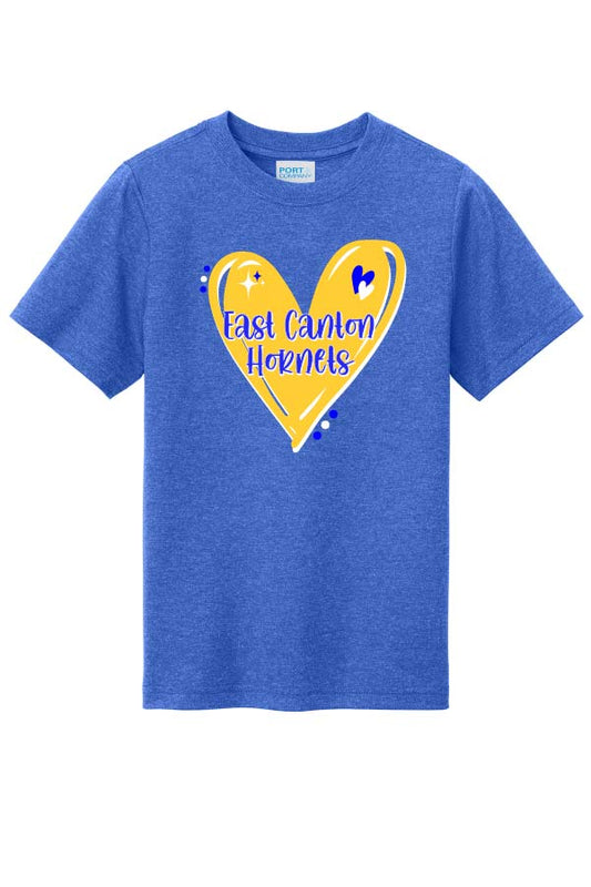 East Canton Hornets "Heart" Cotton T-Shirt - Heathered Royal