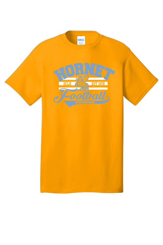 *NEW* EC Hornets Football THROWBACK GAME Short Sleeve Cotton T-Shirt with Screen Print on Chest - GOLD