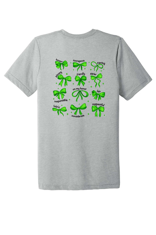 *NEW* Lake Girl Scouts Short Sleeve Tri Blend Bella Brand Bow T-Shirt - Grey