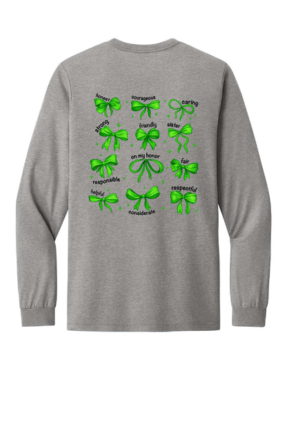 *NEW* Lake Girl Scouts Short Sleeve Tri Blend Bella Brand Bow Long Sleeve T-Shirt - Grey