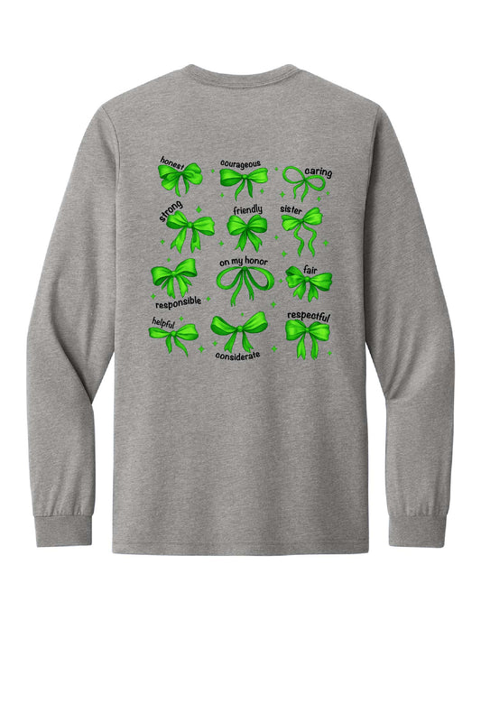 *NEW* Lake Girl Scouts Short Sleeve Tri Blend Bella Brand Bow Long Sleeve T-Shirt - Grey