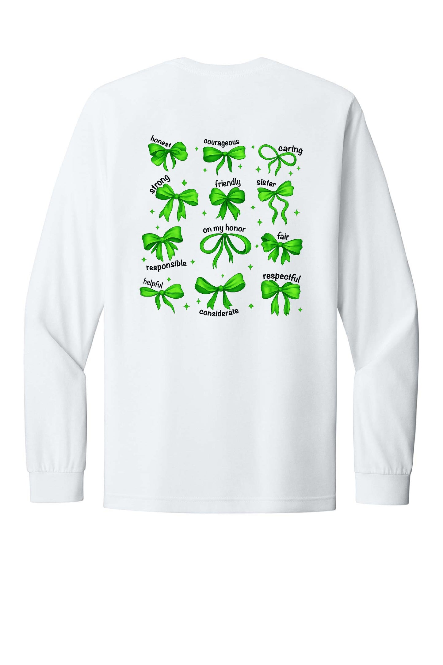 *NEW* Lake Girl Scouts Short Sleeve Tri Blend Bella Brand Bow Long Sleeve T-Shirt - White