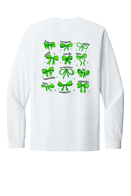 *NEW* Lake Girl Scouts Short Sleeve Tri Blend Bella Brand Bow Long Sleeve T-Shirt - White