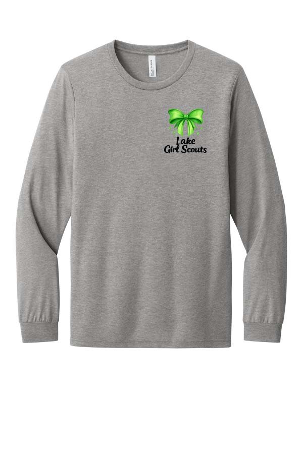 *NEW* Lake Girl Scouts Short Sleeve Tri Blend Bella Brand Bow Long Sleeve T-Shirt - Grey