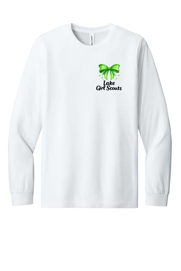 *NEW* Lake Girl Scouts Short Sleeve Tri Blend Bella Brand Bow Long Sleeve T-Shirt - White