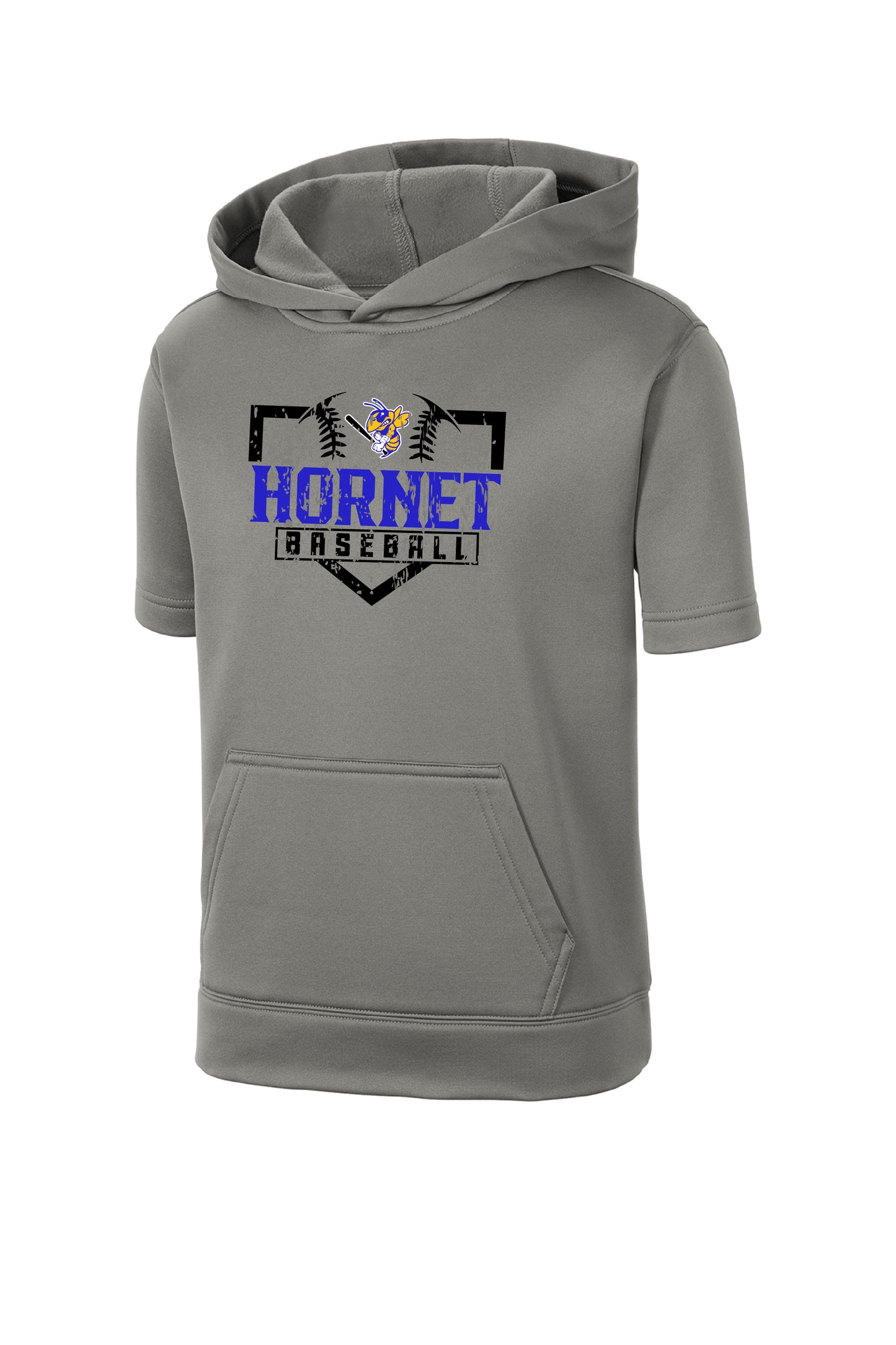 Hornet Baseball Youth Performance Short Sleeve Hooded Pullover - Dark Grey Smoke