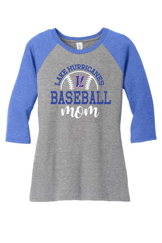 LYB Womens Baseball 3/4 Sleeve Tee - Blue/Grey
