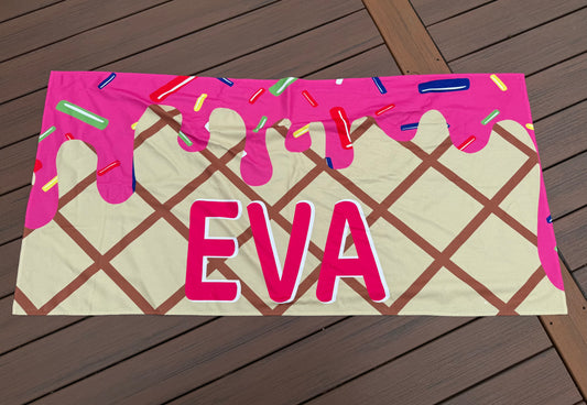 Ice Cream Drip PINK Custom Name Beach Towel