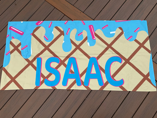 Ice Cream Drip TEAL Custom Name Beach Towel