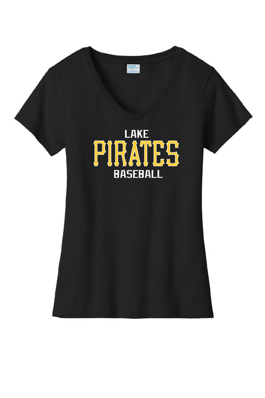 LAKE Pirates Baseball Womens V-Neck T-Shirt - Black