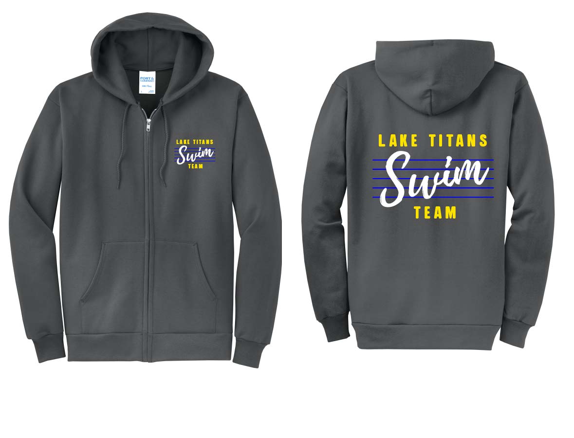 Lake Titans Swim Team Full Zip Hoodie - Charcoal Grey