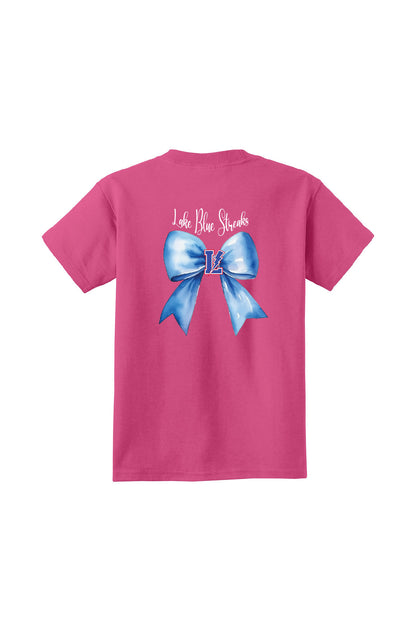 Sangria Pink - Lake Blue Streaks Bow Youth Cotton T-Shirt