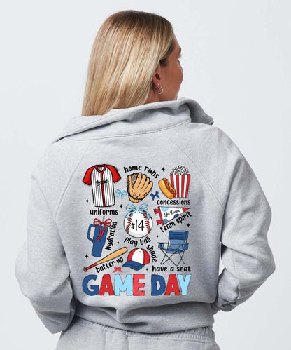 Baseball Graphic Womens "Lulu Dupe" 1/4 Zip Sweatshirt - Ash Grey