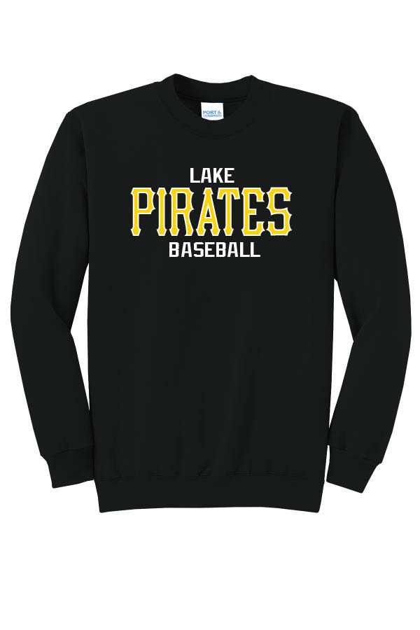 LAKE Pirates Baseball Adult (Unisex) Cotton Crewneck Sweatshirt - Black