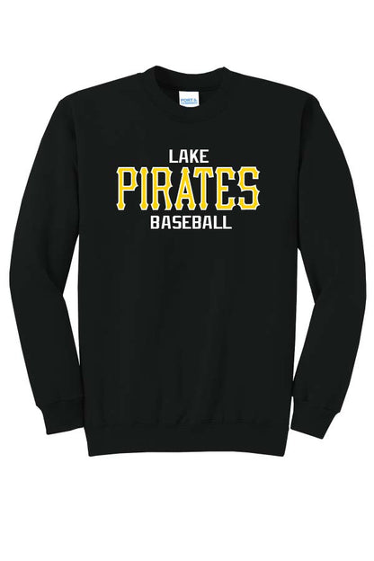 LAKE Pirates Baseball Adult (Unisex) Cotton Crewneck Sweatshirt - Black