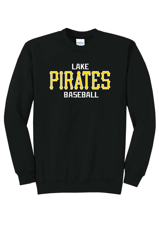 LAKE Pirates Baseball Adult (Unisex) Cotton Crewneck Sweatshirt - Black